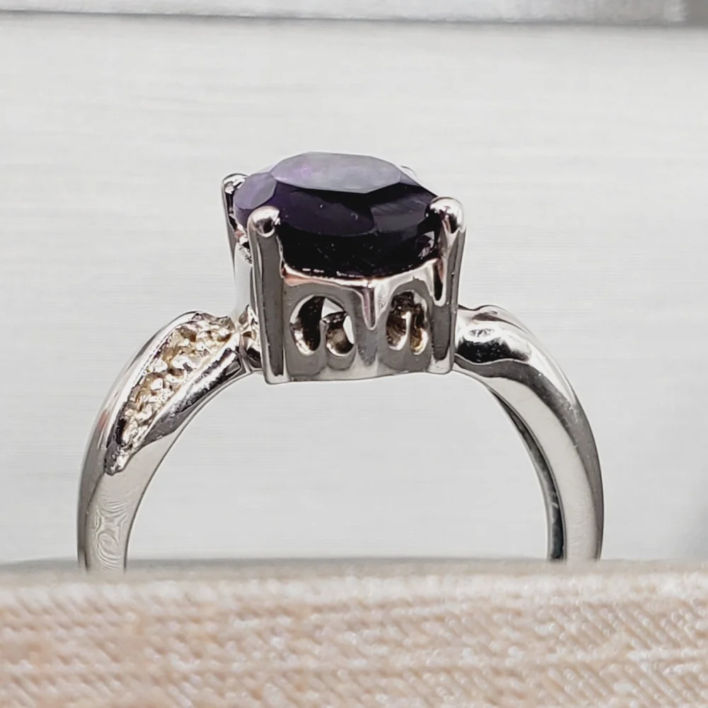 Genuine Marquise Purple Amethyst 925 Sterling Silver Vintage Ring